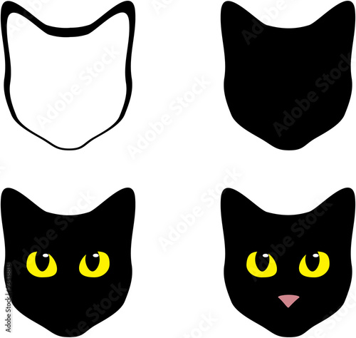 4 black silhouette cat heads