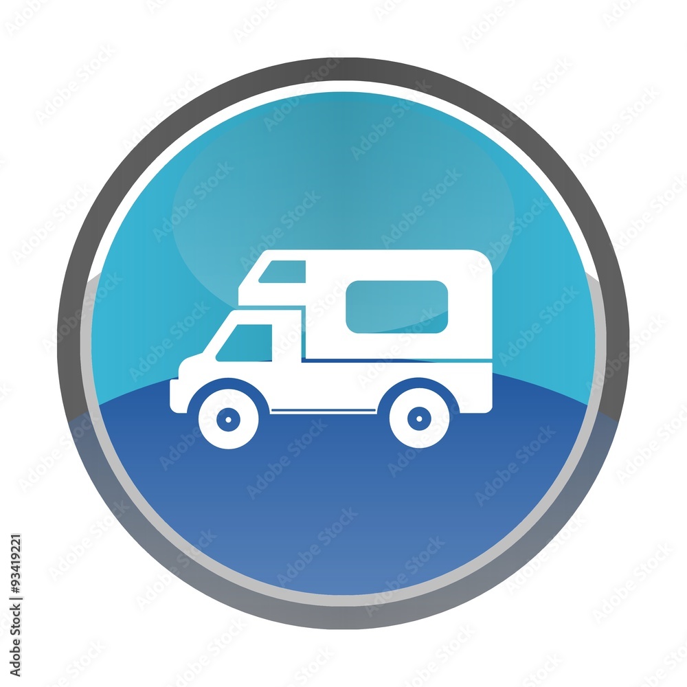 Camping-car dans un bouton bleu Camping-car dans un bouton bleu