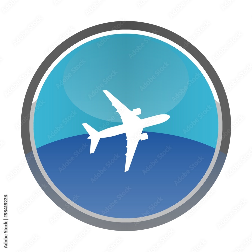 Avion de ligne dans un bouton bleu