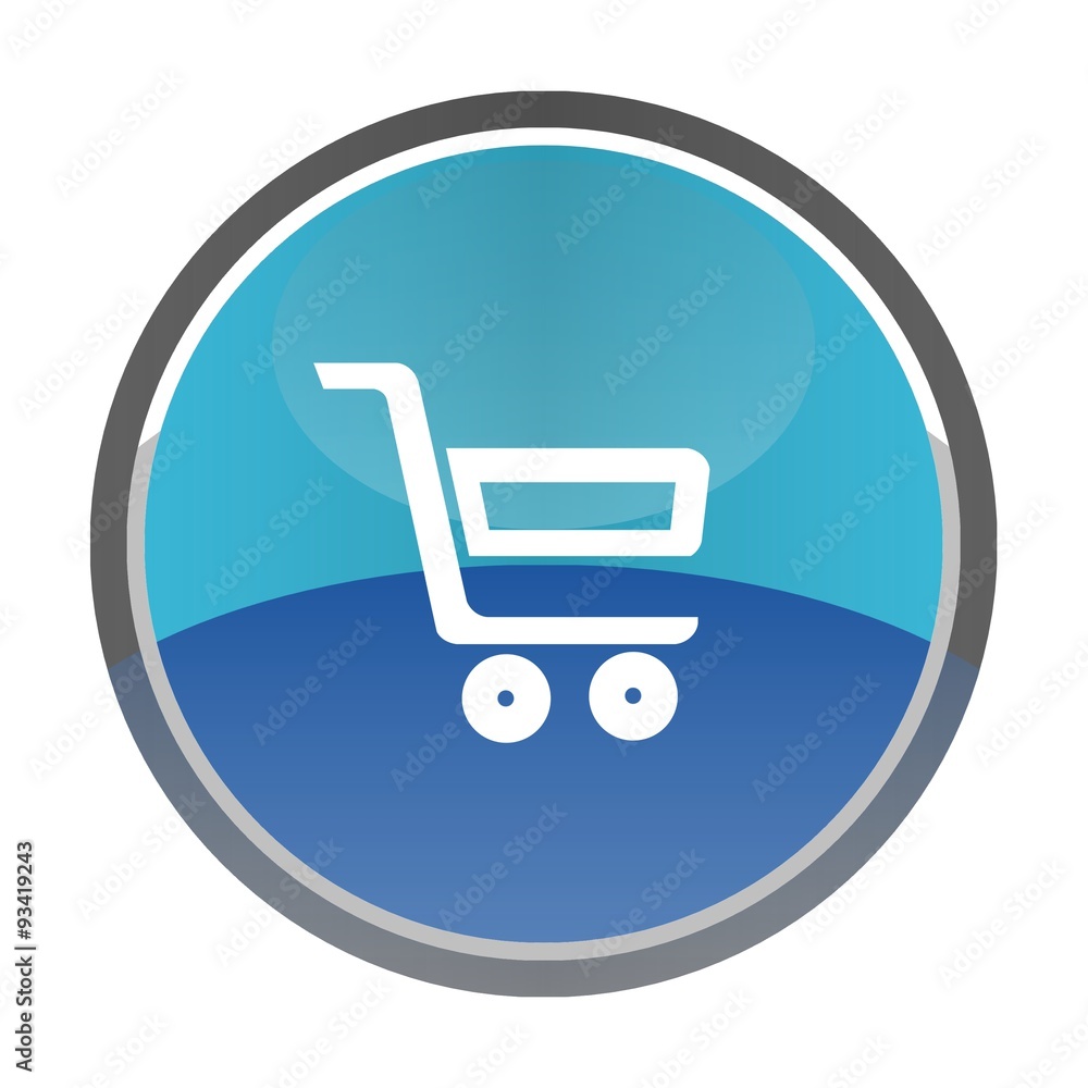 Caddie de supermarché dans un bouton bleu Caddie de supermarché dans un bouton bleu