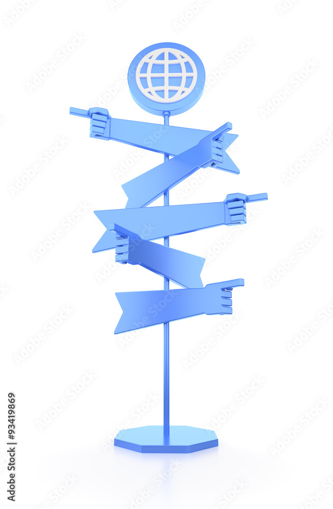 Travelers Global Signpost. Road signpost with directional pointers in form of human hands, which are randomly arranged to different directions. 3D-rendering graphics on white background. Travelers Global Signpost. Road signpost with directional pointers in form of human hands, which are randomly arranged to different directions. 3D-rendering graphics on white background.