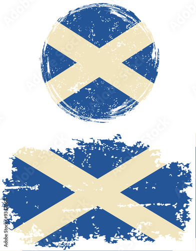 Scottish round and square grunge flags. Vector illustration.
