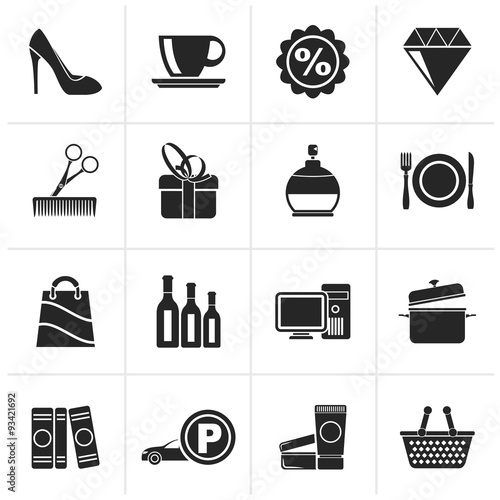 Black Shopping and mall icons - vector icon set