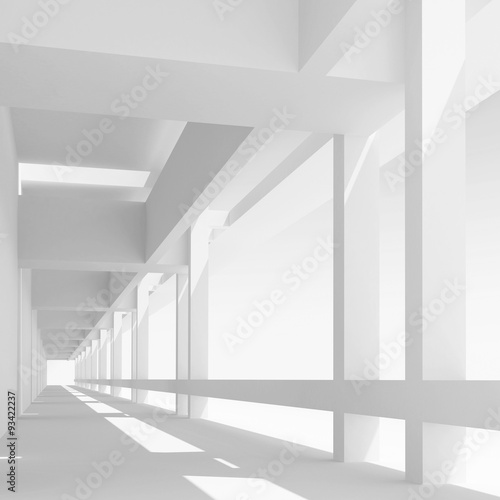 Empty white corridor perspective, 3d illustration