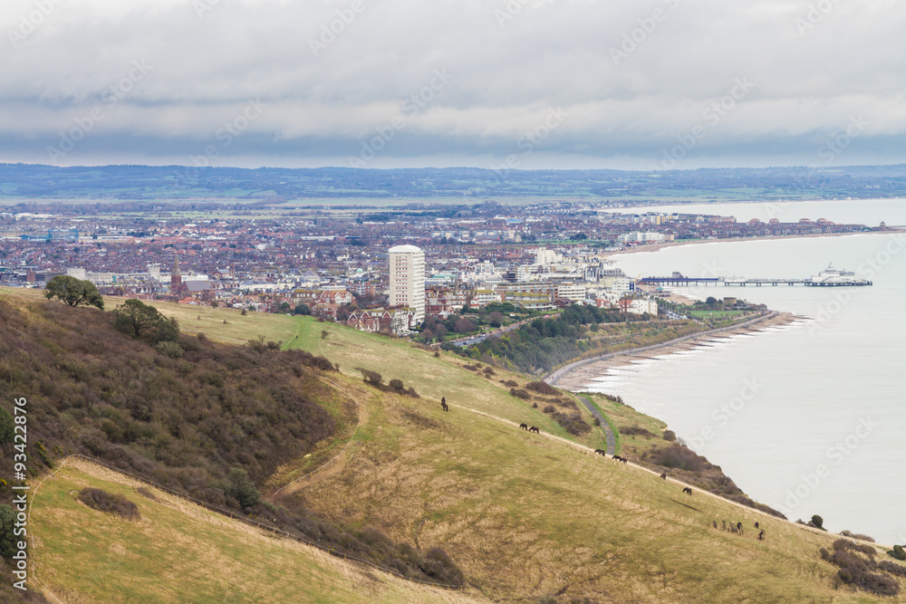 Eastbourne in distance on dull day.