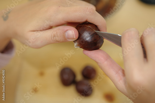 cutting chestnuts photo