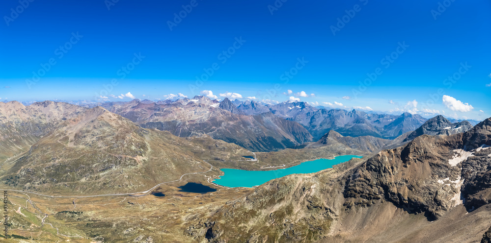 Aerial view of Bianco lake from Diavolezza Aerial view of Bianco lake from Diavolezza