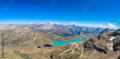 Aerial view of Bianco lake from Diavolezza