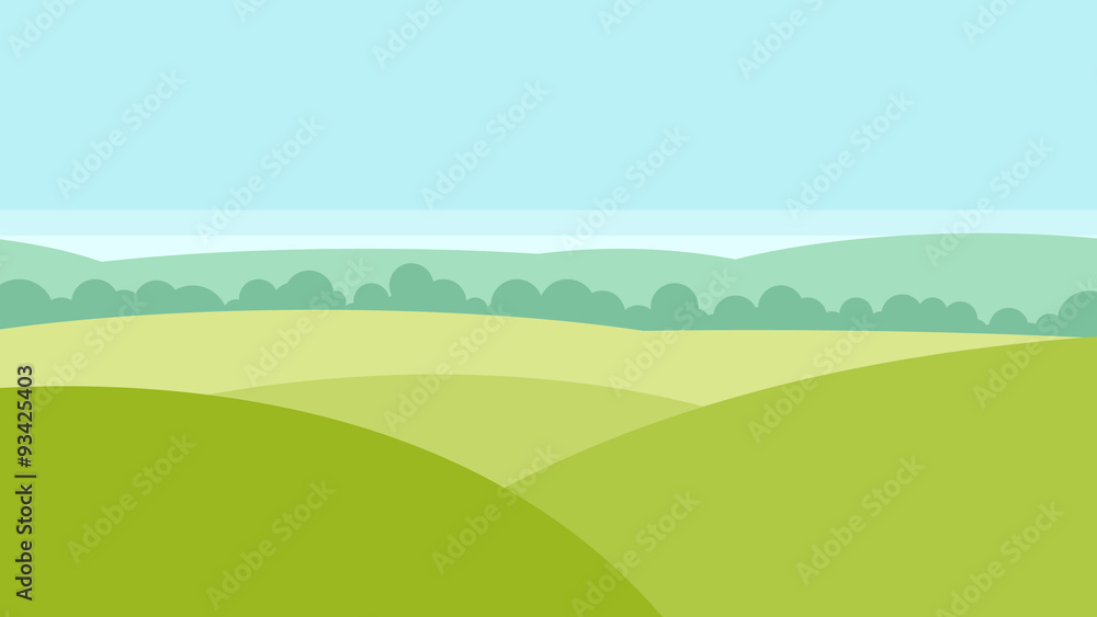 Vector landscape with green fields