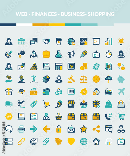 Web finances business shopping colorful flat icons