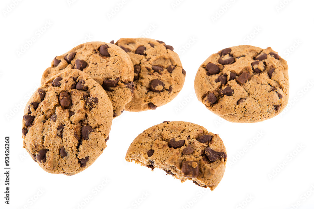 Chocolate chip cookies isolated on white background. Chocolate chip cookies isolated on white background.