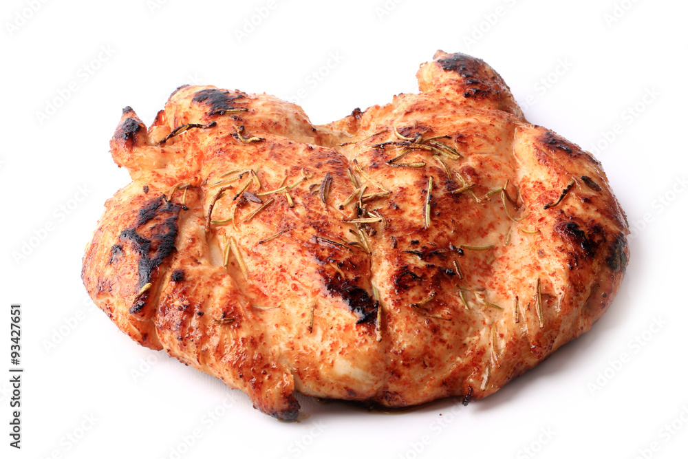 Grilled chicken breast with rosemary isolated on white background diet healthy lifestyle Grilled chicken breast with rosemary isolated on white background diet healthy lifestyle