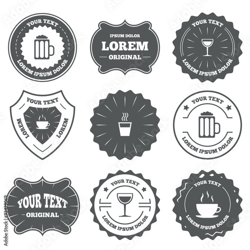 Drinks signs. Coffee cup, glass of beer icons.