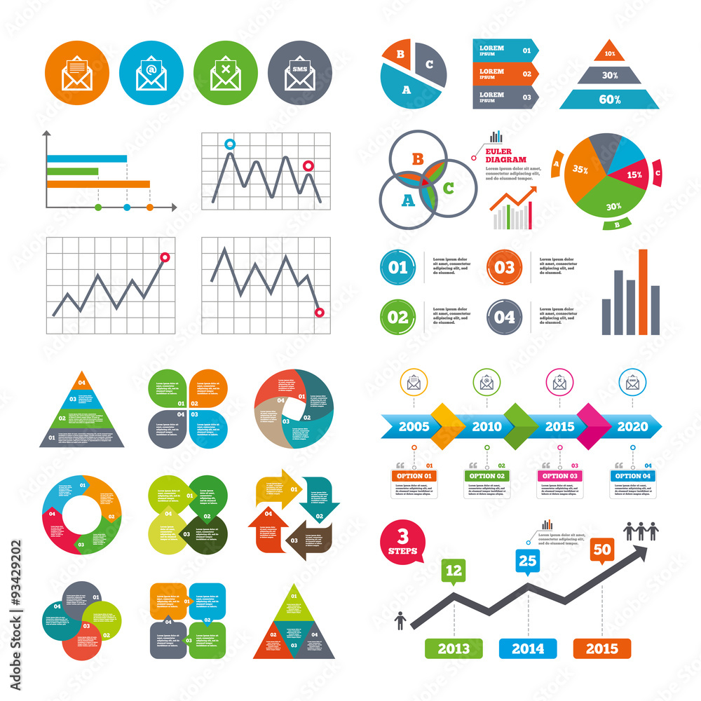 Mail envelope icons. Message document symbols. Mail envelope icons. Message document symbols.