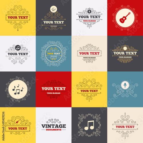 Music icons. Microphone, Acoustic guitar.