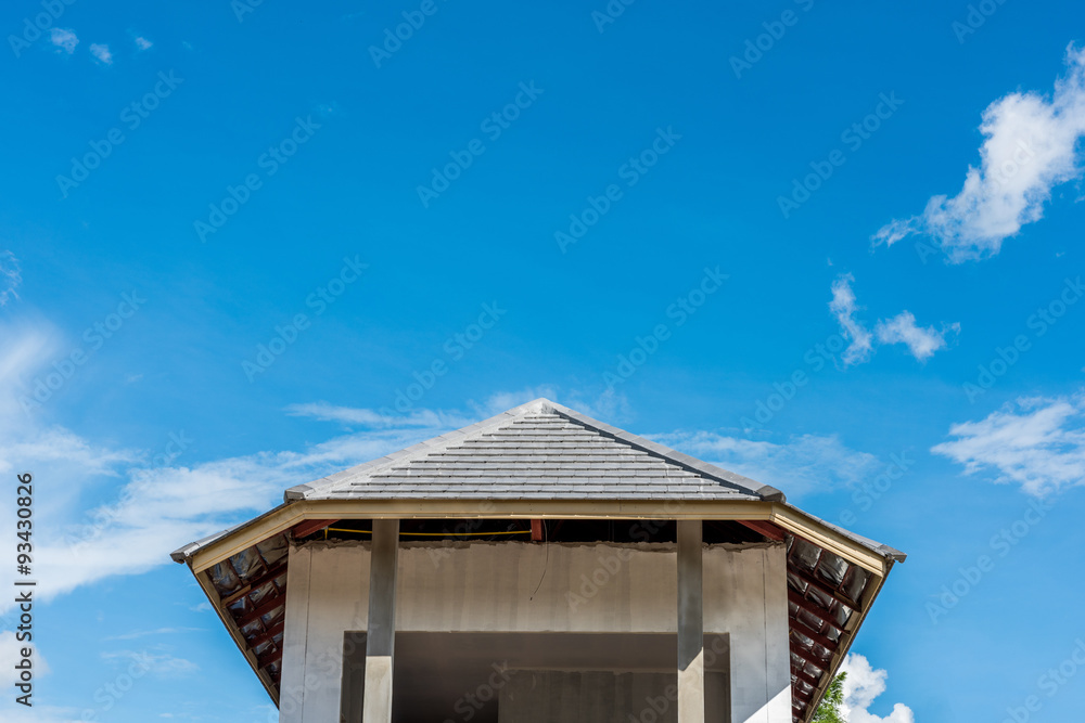 roof tiles with blue sky background