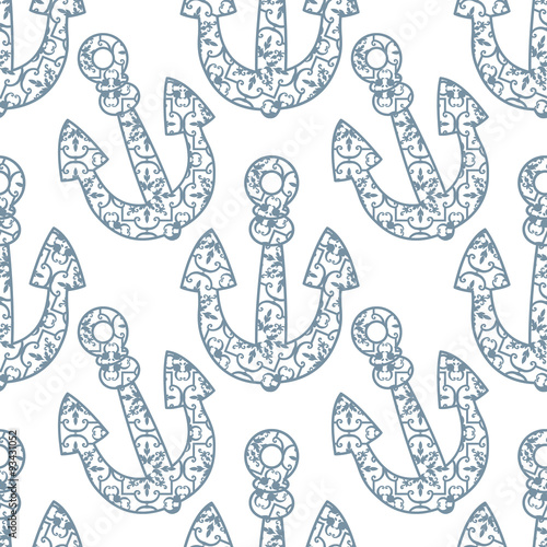 Traditionall portuguese anchor and azulejo tiles background. Vector illustration. Seamless portuguese icon background pattern in vector.