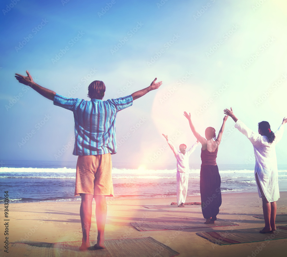 Yoga Class By The Beach Relaxation Peace Healthy Concept Yoga Class By The Beach Relaxation Peace Healthy Concept