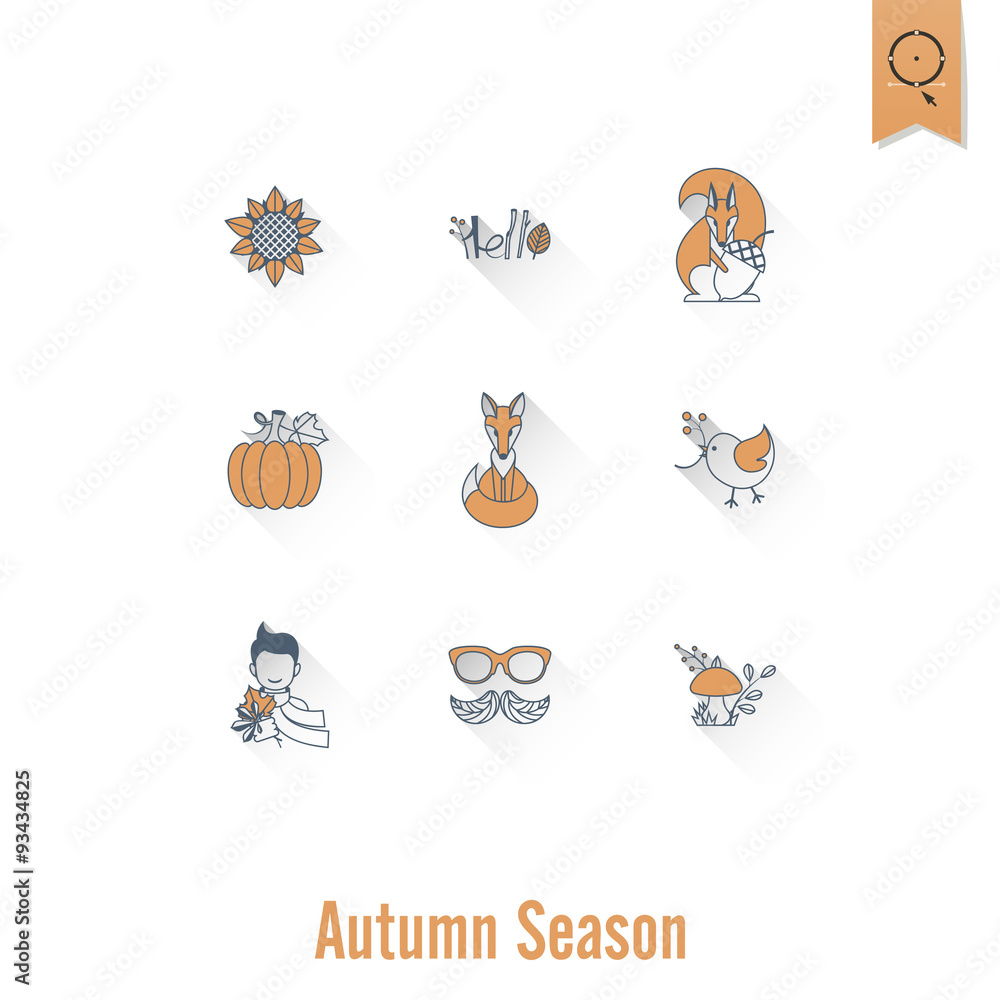 Fototapeta premium Set of Flat Autumn Icons