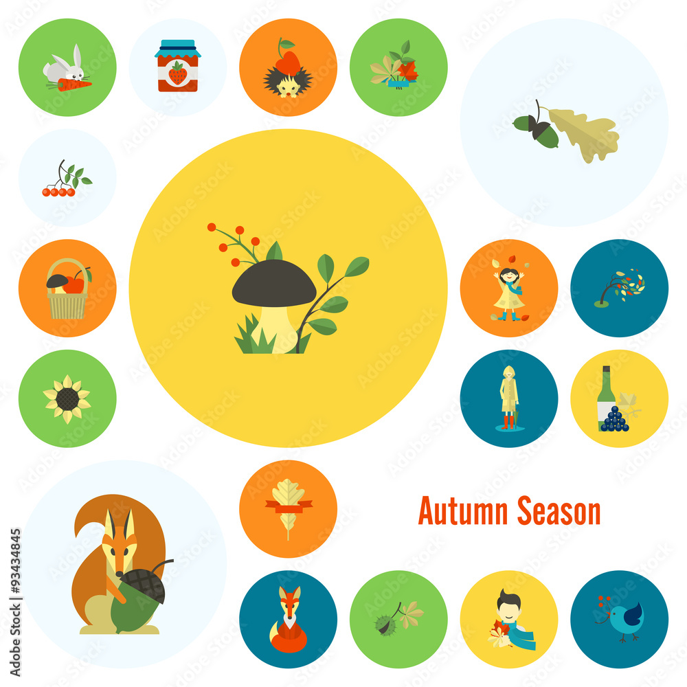 Set of Flat Autumn Icons Set of Flat Autumn Icons