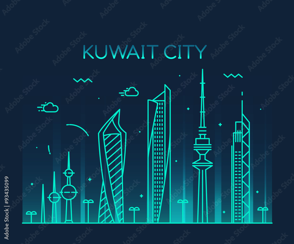 Kuwait city skyline silhouette vector linear style Stock Vector | Adobe ...