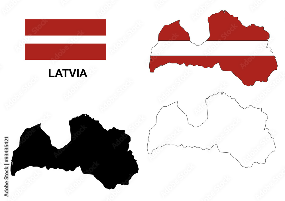 Fototapeta premium Latvia map vector, Latvia flag vector, isolated Latvia