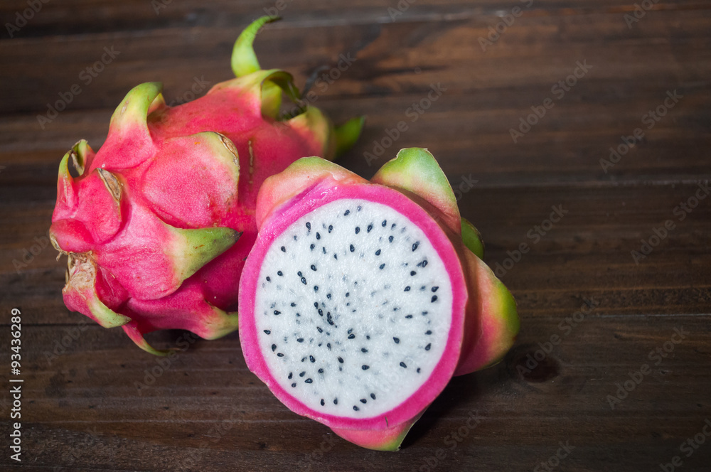 Pitaya or Dragon Fruit / Pitaya or Dragon Fruit on wood background