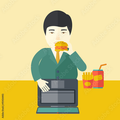Man eating hamburger. 