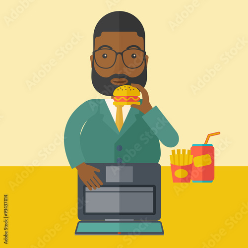 Man eating hamburger. 