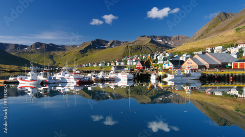 Boat parking at the jetty of the town in Siglufjorour. Northern Iceland