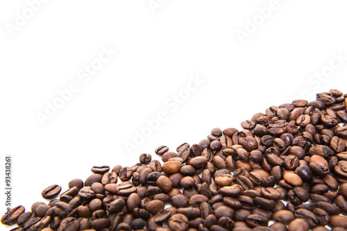 Roasted coffee beans. All on white background