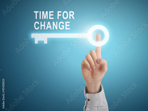 male hand pressing time for change key button