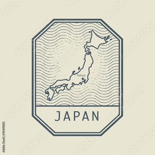 Stamp with the name and map of Japan