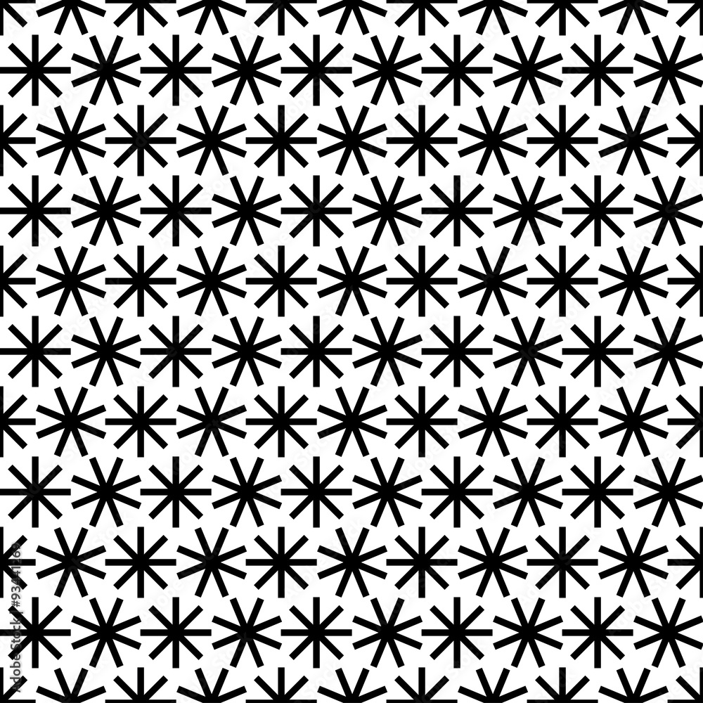 Seamless vector black and white background with decorative snowflakes