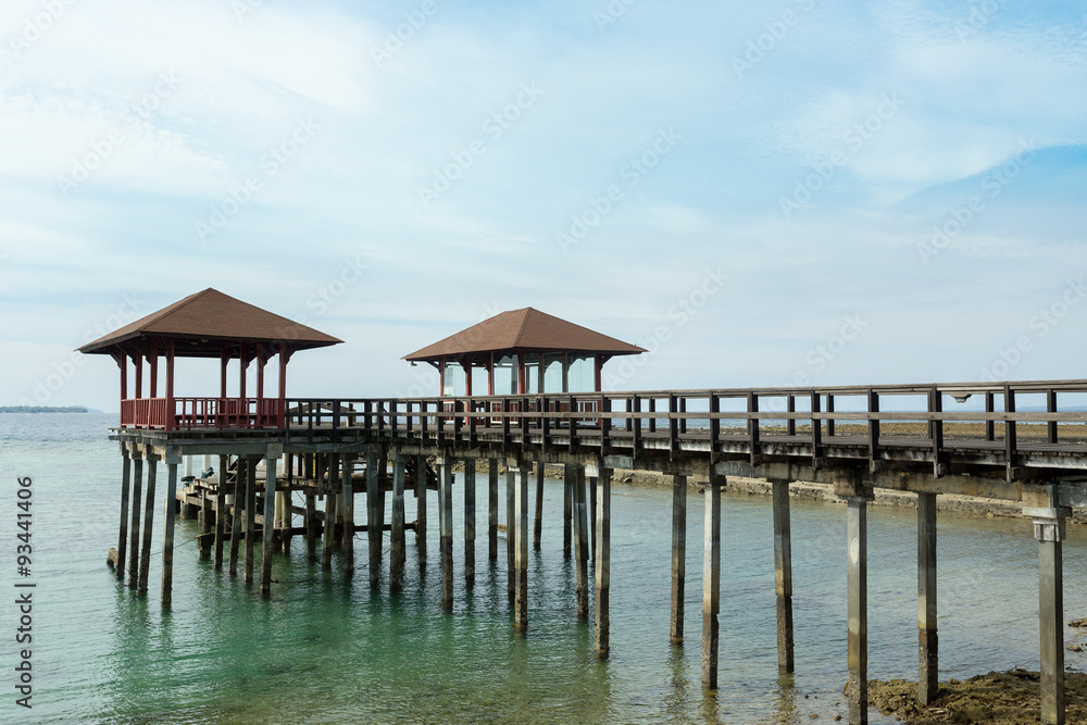 Indonesian landscape with walkway and sea Indonesian landscape with walkway and sea