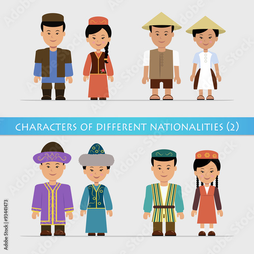 Set of isolated characters in traditional national costumes.