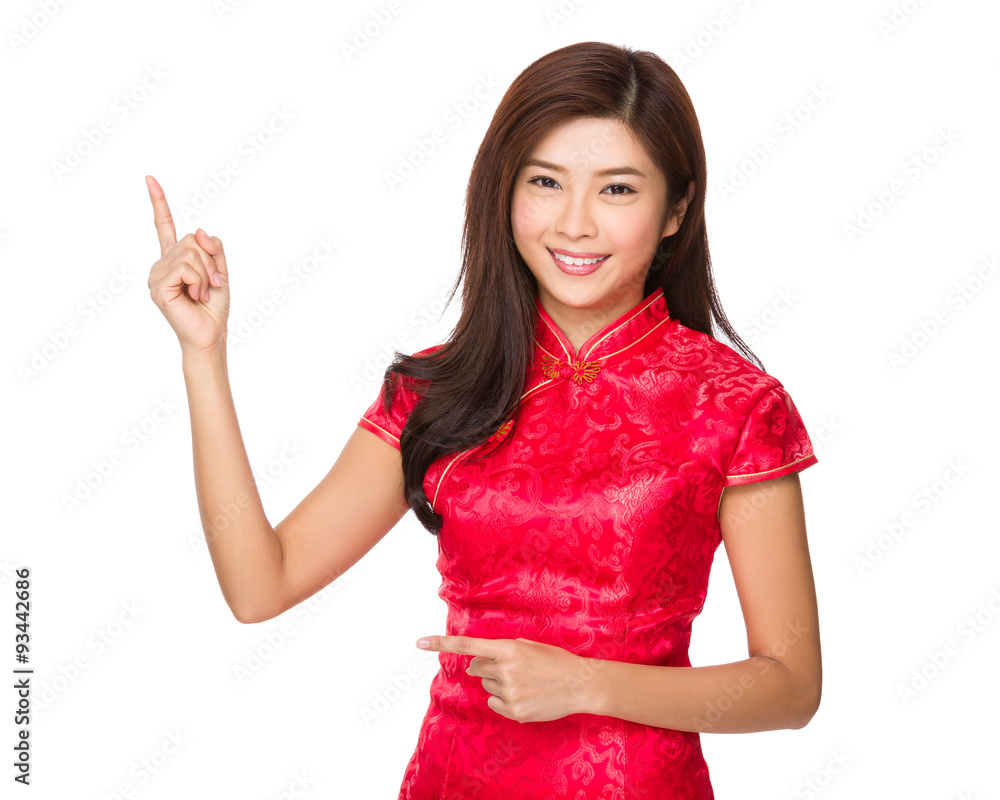 Asian woman with finger point up Asian woman with finger point up