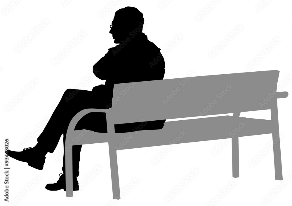 Man with glasses on a bench on a white background Man with glasses on a bench on a white background