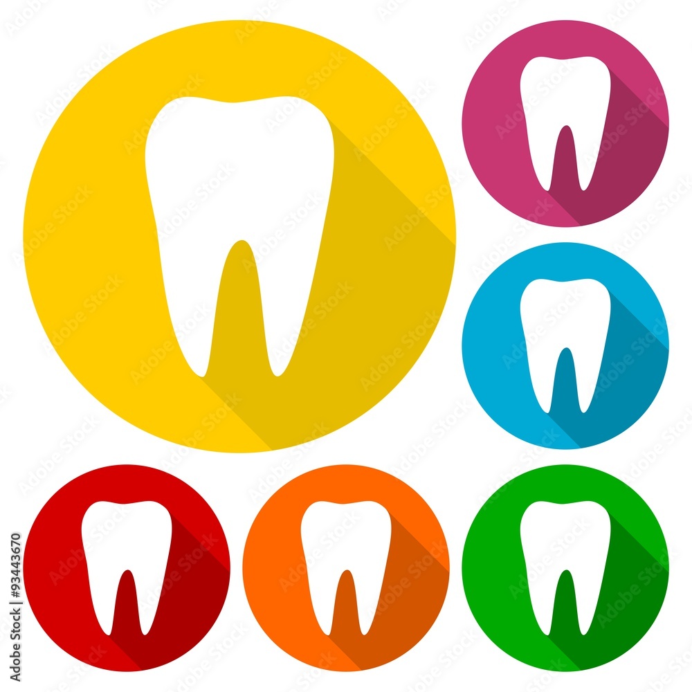 Tooth Icons set with long shadow Tooth Icons set with long shadow