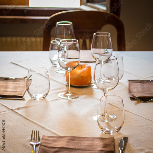 Empty glasses set in restaurant