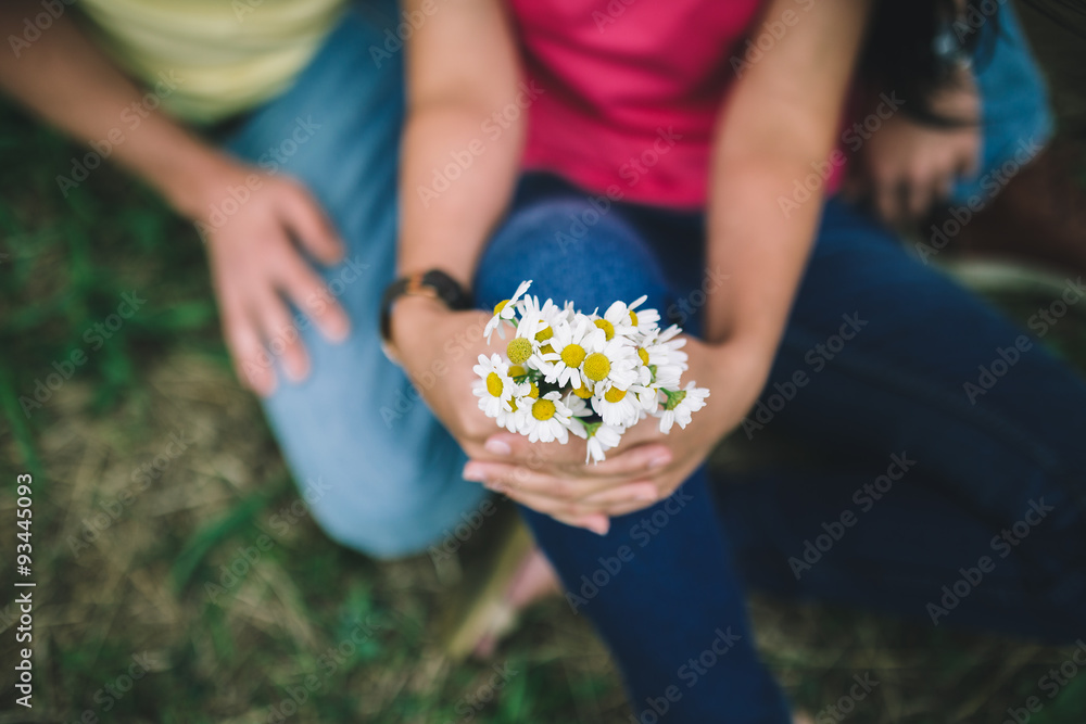camomile in the hands of couple. camomile in the hands of couple.