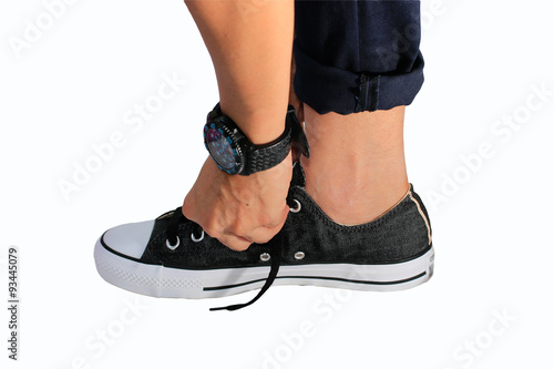 Tie shoes with white background