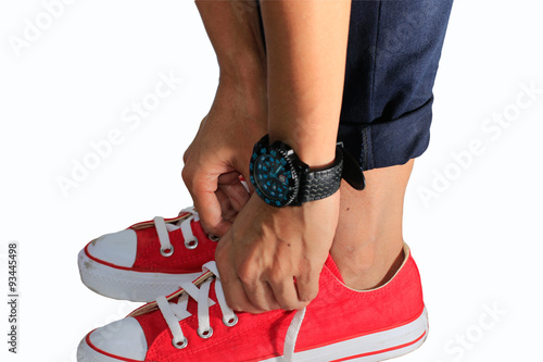 Tie shoes with white background, isolated