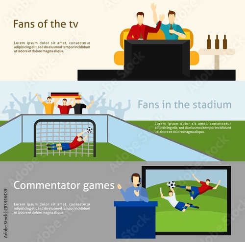 Soccer fans 2 flat banners set