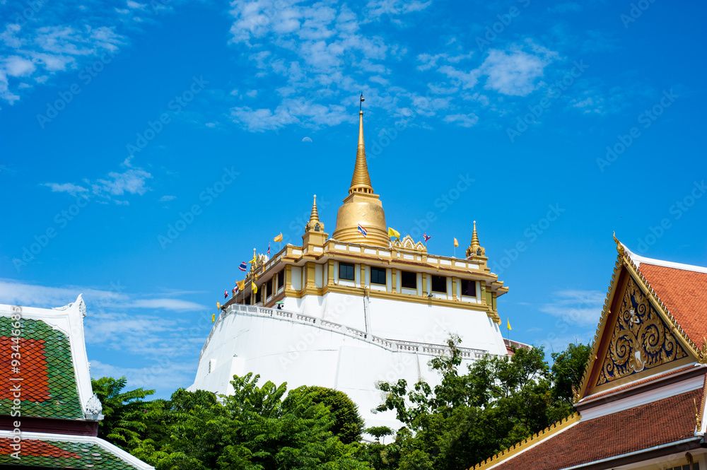 Naklejka premium The Golden Mount at Wat Saket, Travel Landmark of Bangkok THAILAND