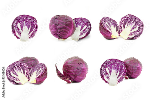 Collection red cabbage on a white background