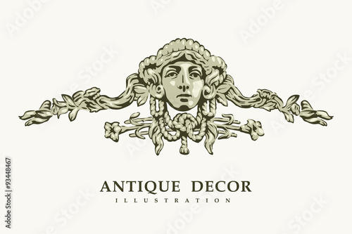 Classical antique decor with female portrait.