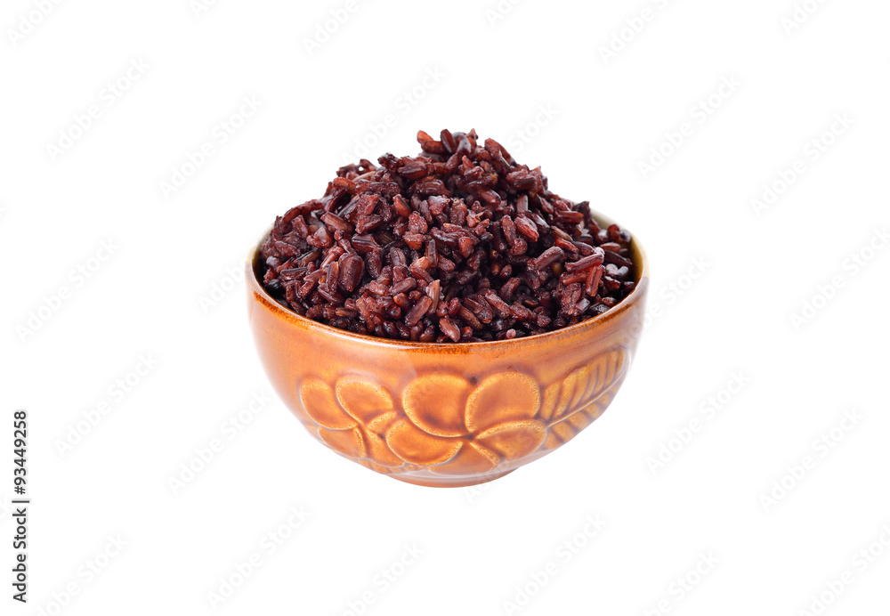 cooked rice berry organic rice in bowl on white background