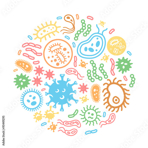Bacteria and virus on a circular background, colored vector