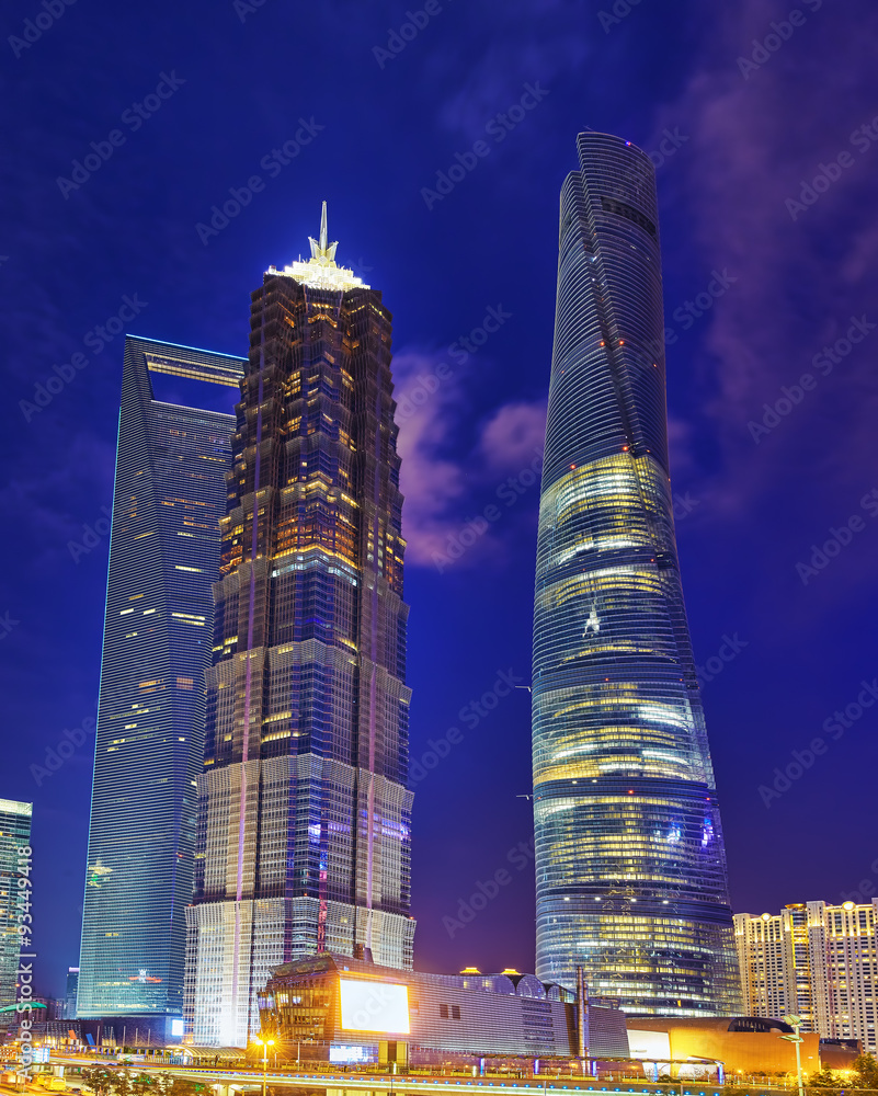 Naklejka premium Panorama view on skyscrapers, Shanghai.